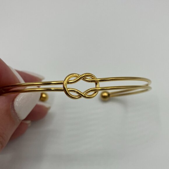 Gold Plated Love Knot Adjustable Cuff Bracelet With Gold Ball Accents - Picture 4 of 4